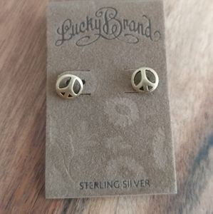 NWT Lucky Brand .925 Gold Peace Earrings